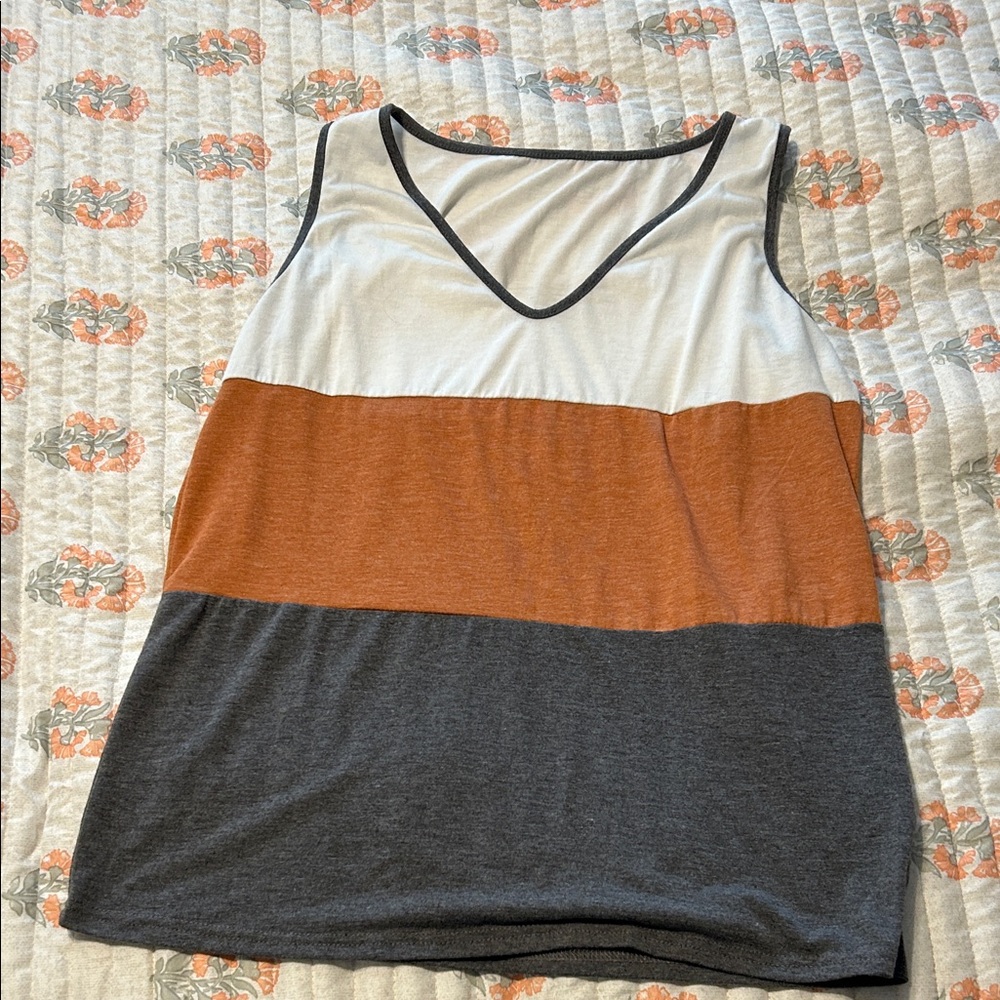 Sleeveless Tank - White, Rust, Charcoal